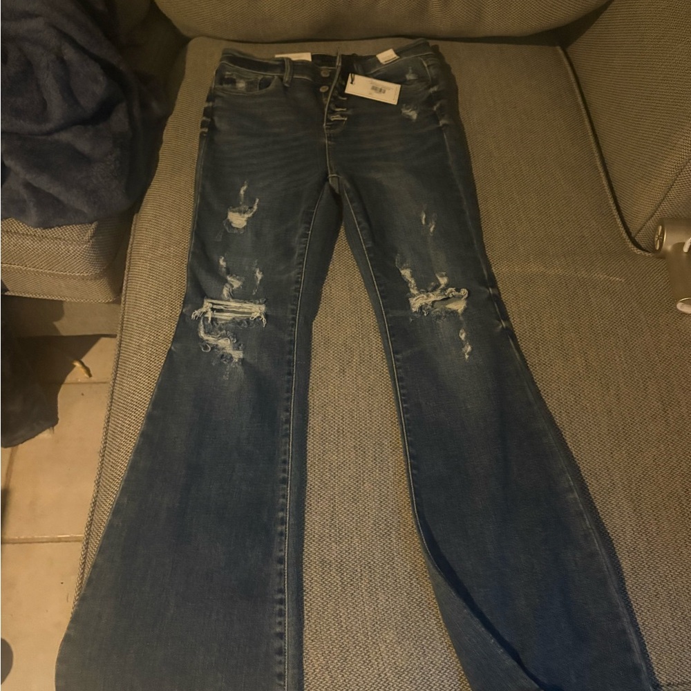 Judy Blue Dark Blue Distressed Flare Jeans